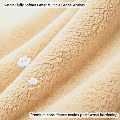 Image of Baby Hooded Bath Towel 31.5 inchx31.5 inch Ultra Absorbent Cloud-Soft Cozy Coral Fleece, for Newborn Infant Toddler Up to 3 Years, Unisex Bathrobe Blanket (Beige)