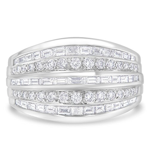 Original Classics 14K White Gold Round And Baguette cut Diamond Modern Band Ring (1.25 Cttw, H-I Color, SI1-SI2 Clarity) - Size 7-1/4