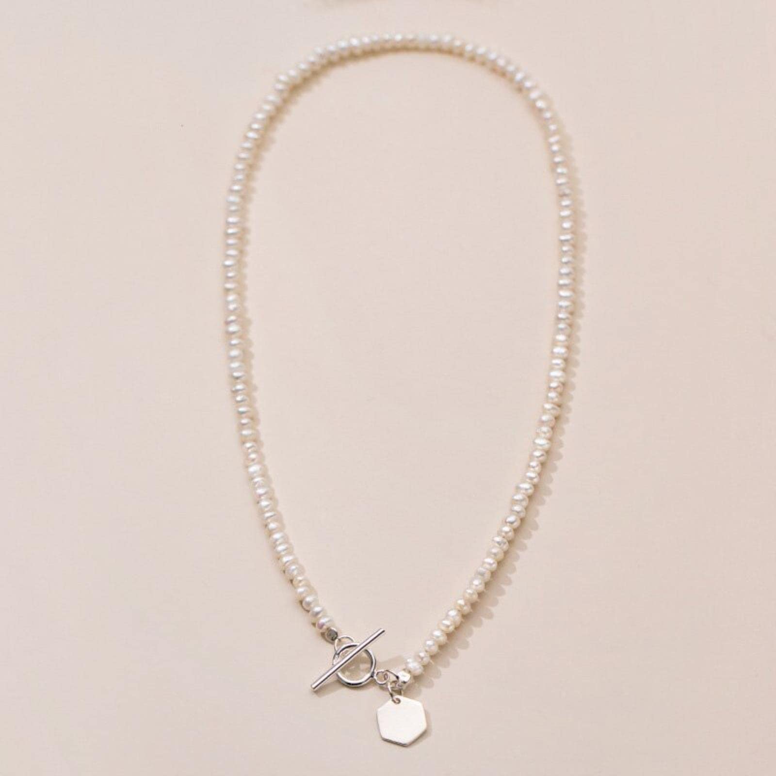 Collar Hexagonal Geométrico De Perlas De Agua Dulce A La Moda De Plata De Ley 925 para Mujer, Joyería para El Día De La Madre