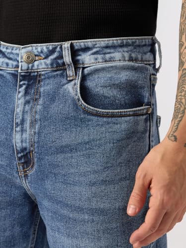 Image of The Souled Store Straight-Fit Denim: Men and Boys Cotton Blend Straight Fit Cargo Pockets Lightweight Everyday All-Season Denim Jeans