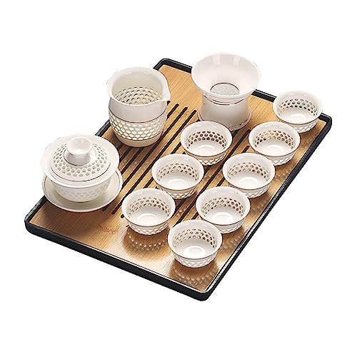 ティーセット 茶器 セット 急須 湯呑み 番茶器セット 茶道具 磁器 ガラス 透明 茶盤付き 和風 贈り物中国茶盤 お茶 茶器 茶盆 茶台收藏 おしゃれ オフィス 家庭用 旅行ティーセット プレゼント 贈りもの プレゼント お礼 来客 (ホワイト7)