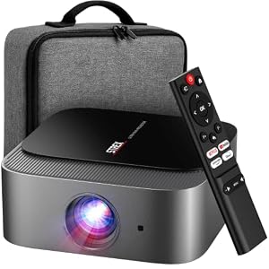 Strex Beamer - Smart 1080P Full HD Projektor - 4K Unterstützung - WiFi & Bluetooth - Eingebaute Lautsprecher - Tragbarer Mini Beamer Heimkino - WhaleOS - Inklusive Tragetasche