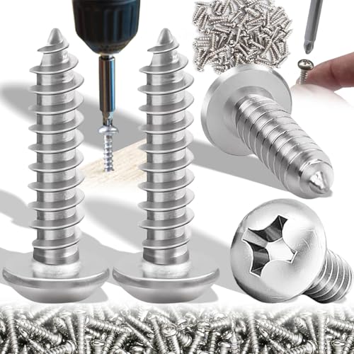 Brateuanoii 200 Piezas Tornillos De Acero Al Carbono, M4 x 12 Mm Tornillos Autorroscantes Con Cabeza En Cruz, Tornillos Phillips De Cabeza Redonda, Small Self-Tapping Screws, Para Metal, Madera