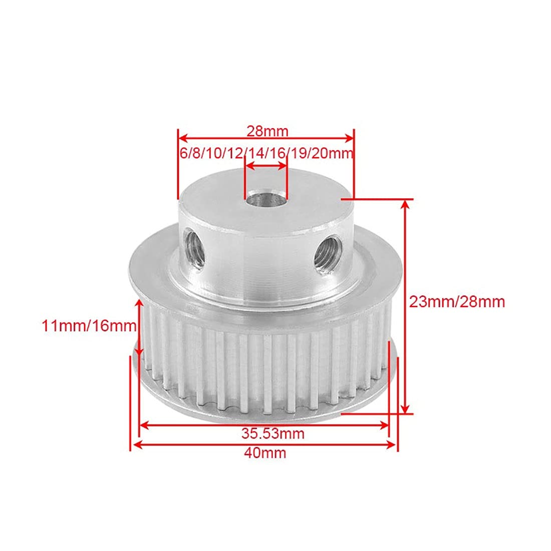Timing Pulley 38 Teeth HTD 3_M Synchronous Pulley, Bore 6/8/10/12/14/15/16/17/19/20mm, for Width 9/10/15mm HTD3M Timing Belt, 38Teeth 38T (NO.1277)(for Belt Width 10mm,Bore 14mm)