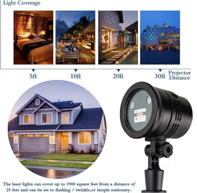 Christmas Projector Lights Outdoor Holiday Laser Lights Landscape Spotlight Red and Green Star Shower with 360 Accessibility Wireless Remote Christmas Decor for Xmas Party Outdoor Garden Patio Wall