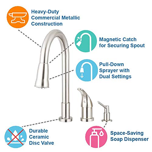 Pacific Bay Grandview Pull-Down Kitchen Sink Faucet With Soap Dispenser (Brushed Satin Nickel) #TOP1