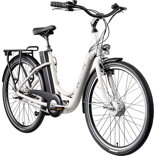 AGON Axis 26 Zoll E-Bike Citybike Pedelec Damen Nabenmotor bis 115 km (Pepper White, 46 cm) Sport & Freizeit