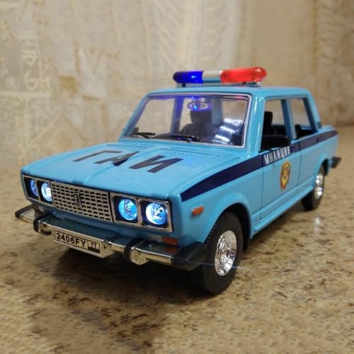 Image of 1:24 Diecast Metal Car Model Police Taxi Toy Cars for Kids Pull Back Openable Doors with Light Sound. (Blue)