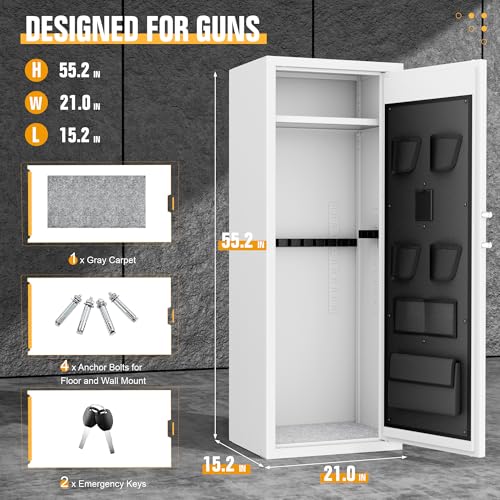 Image of Bonusall 12-15 White Gun Safe for Rifles,Fireproof Gun Safe for Rifles and Pistols,Rifle Safes for Home with Digital Keypad,Adjustable Shelves & Handgun Pockets-White