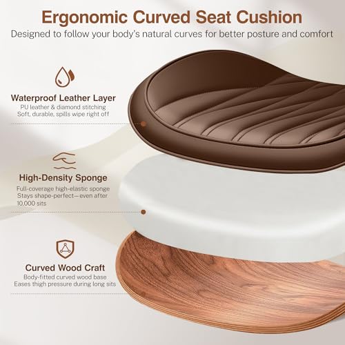 Image of Ergonomic Armless Office Desk Chair - Mid-Century Modern Khaki Faux Leather with Diamond Stitch, Adjustable Height Swivel Rolling Task Computer Chair with Walnut Accent for Home Office, Study & Work