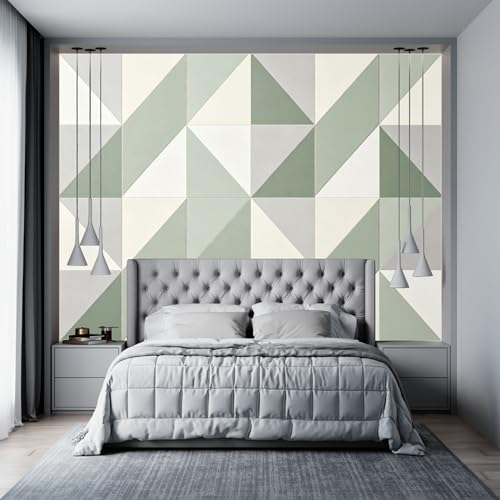 Papier peint géométrique vert sauge pour rénover un mur facilement - 3