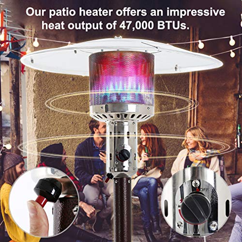 47000BTU Commercial Gas Standing Patio Heater LP Propane Heater Garden Tall Outside Outdoor Heater with Wheels Cover, Hammered Bronze