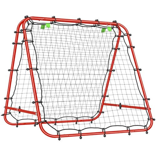 HOMCOM Red de Rebote Plegable de Doble Cara, Reboteador de Fútbol Ángulo Ajustable de 5 Niveles, con Tubo de Acero, Fácil de Instalar, Entrenamiento de Fútbol, Tenis, Béisbol, 100x95x90 cm, Rojo