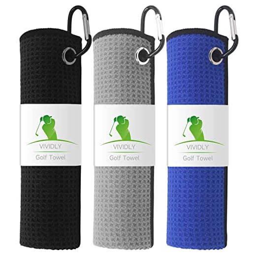 VIVIDLY 3 Pack Golf Towels, Microfiber Waffle Pattern Golf Towel-Contains Golf Towels in Three Colors of Black, Blue and Gray, Suitable for Men's Golf Gifts