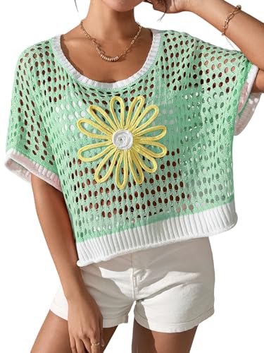 Crochet Tops for Women Floral Off Shoulder Hollow Out Pullover Sweaters 2025 Summer Swimsuit Knit Cover Ups