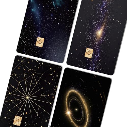 Credit Card Skin, 4PCS Galaxy Theme Debit Card Skin Cover Space PVC Waterproof Anti-Wrinkling Bank Card Sticker with Chip Removable Privacy Protection Card Sticker Ideal Gift for Men Women Friends