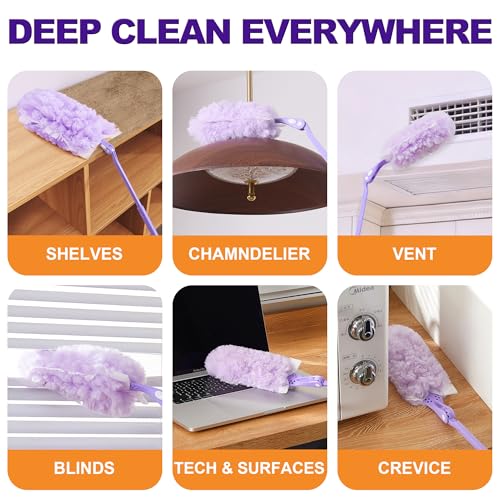 Image of JOYMOOP Scented Telescopic Duster kit, 3FT Extendable Handle (Purple) + 24 Purple Refills for Swiffer Feather Duster,Easy Cleaning for Ceilings, Ceiling Fans, Blinds, Vents & Shelves