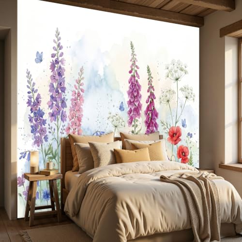 Papier peint mural 3D fleurs et papillons intissé premium au style campagnard 250x175cm