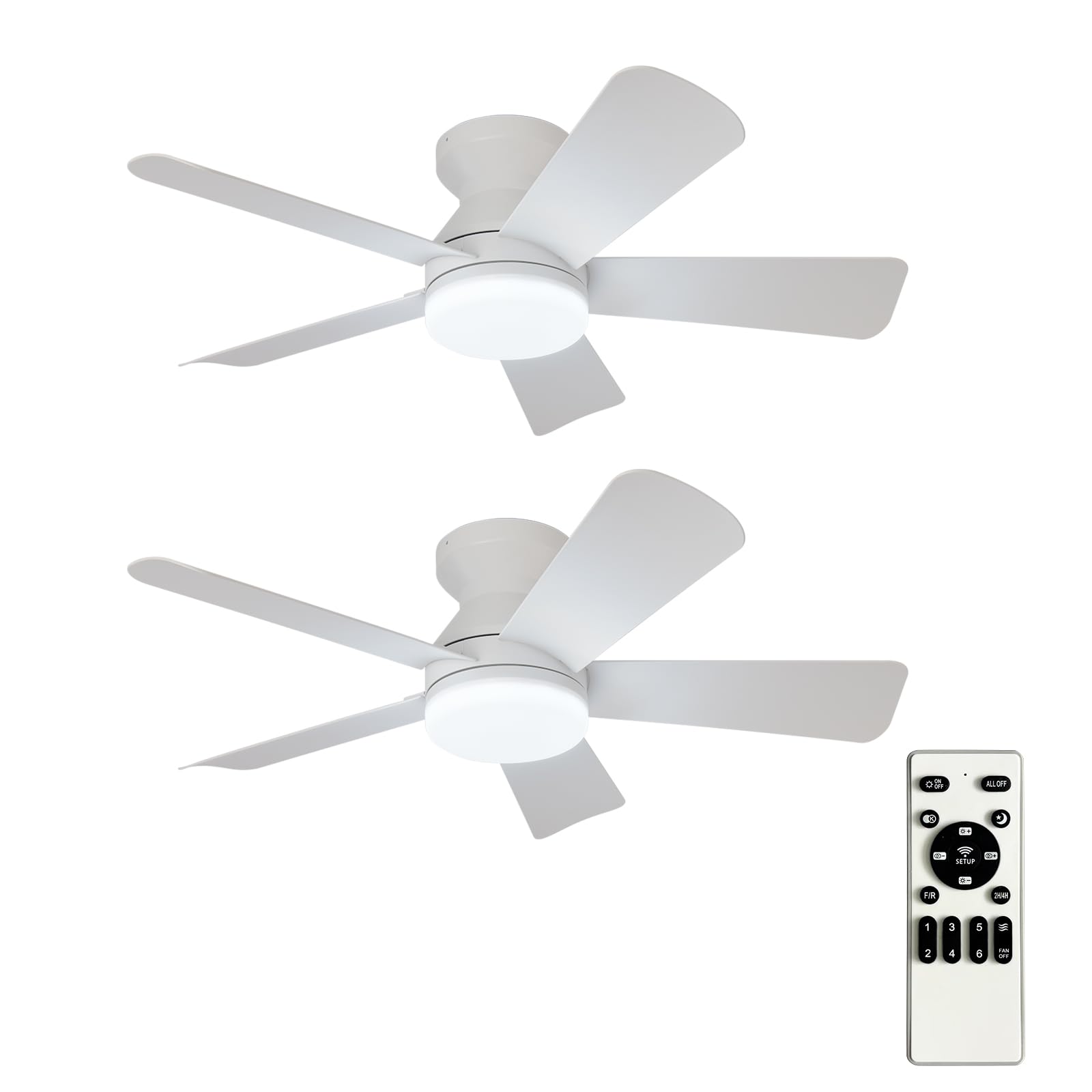 Depuley White Ceiling Fans with Lights: 5 Blade Modern Flush Mount Low Profile Ceiling Fan for Bedroom Porch - 35 Inch Indoor Outdoor Ceiling Fan with Remote Control Dimmable Quiet Timer - 2 Packs