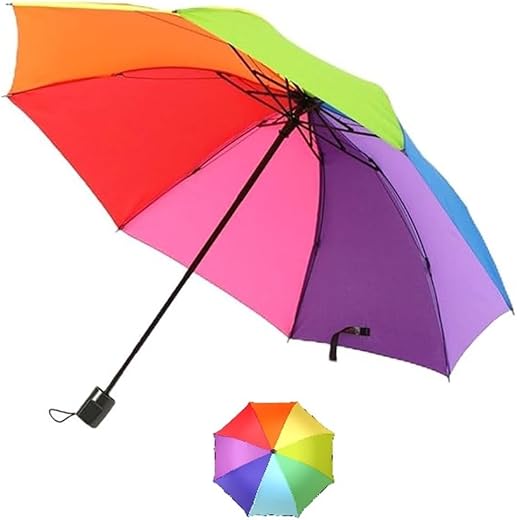 KSHMANIDHAYE 3 Fold Rainbow Umbrella for Adults Travel Umbrellas for Rain &amp; Sun Light, Folding and Portable Umbrella for W...