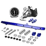 Auto Dynasty Compatible with Supra Top Feed Fuel Injector Rail Kit (Silver)+Fuel Pressure Regulator (Blue) - 2JZ-GTE JZA80