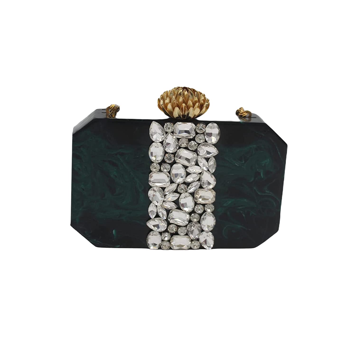 Clutch Bag Hand Bag Acrylic Clutches for Women Bridal Clutches for Wedding and Party Evening Marble Purse Floral Bridal Clutch For Women's & Girls (Black)-image-17