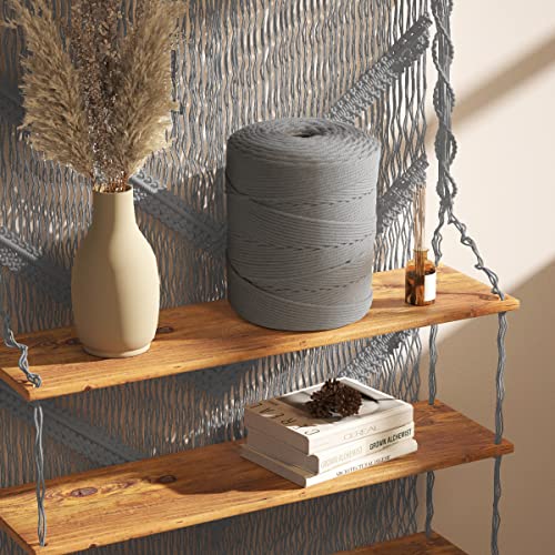 Image of ZUEXT Macrame Cord, Light Grey, 4mm x 547yds Cotton String Macrame Yarn | Natural Handmade, 4 Strands Twisted Cotton Rope, for Craft Wall Hanging Weaving Tapestry Dream Catchers Hanger DIY Gift, 500m