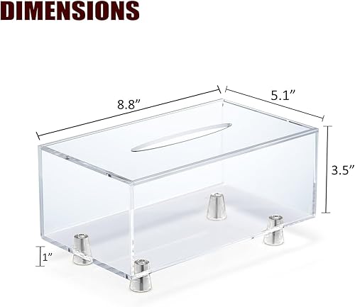 Miniatura 2 de YoBa Caja de pañuelos de acrílico grueso, dispensador rectangular transparente con 4 patas de aluminio para baño, cocina, dormitorio, oficina y