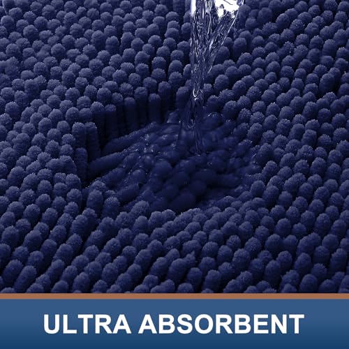 Smiry Luxury Chenille Bathroom Rugs 40x24, Extra Soft and Absorbent Shaggy Bath Mat, Machine Washable, Non-Slip Plush Carpet Runner for Tub, Shower, and Floor, Home Decor Accessories, Navy Blue