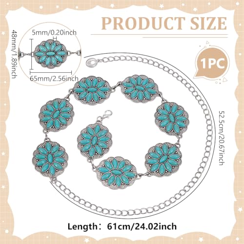 UNICRAFTALE Boho Turquoise Belt Turquoise Belt for Women Western Turquoise Oval Link Waist Belts Chains Metal Belly Link Antique Silver Adjustable Waist Belt for Dress and Jeans 61cm Long3