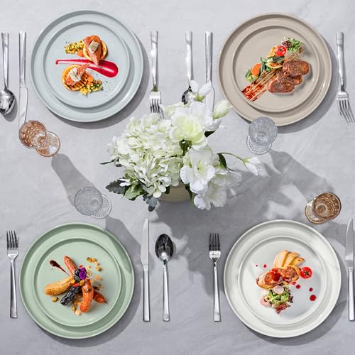 Image of LIANYU 6Pcs Dinner Salad Plates Set, 7.75 Inch Stoneware Kitchen Dessert Flat Plate, Small Ceramic Serving Dishes for Dessert and Appetizer, Stackable, Oven, Microwave & Dishwasher Safe, Milky Brown