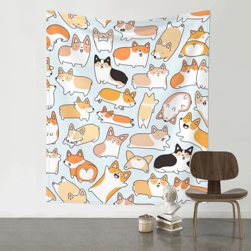 Décoration murale Corgi pour chambre ado drap de pique-nique et tenture