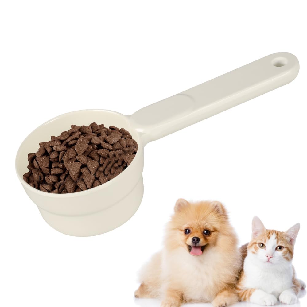 Bdkmms Beige Pet Food Scoop, Plastic Dog Measuring Cup With Handle & Scale, Portable Pet Feeding Scoops For Dogs Cats Birds Rabbits
