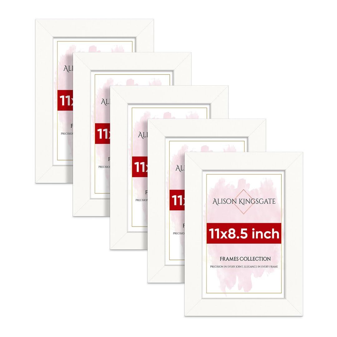 Alison Kingsgate Modern 11X8.5 WHITE Photo Frame Pack of 5-Engineered Wood Picture Frames with Shatterproof Perspex - Ideal for Artwork-Wall Mount or Tabletop - Multiple Sizes & Colours Available — image 1