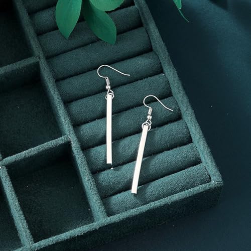 14K White Gold Plated Long Dangle Earrings, Hypoallergenic Minimalist Vertical Bar Drop Earrings, Lightweight Simple Geometric Jewelry for Women4