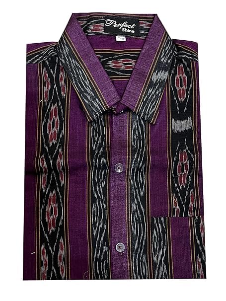 Image of Odisha Handloom 100% Pure Cotton Sambalpuri pasapali Half Shirt fabric for Men /Boys Odisha Traditional Shirt Tie-Dye Craft, Soft & Breathable Weave Cotton Material