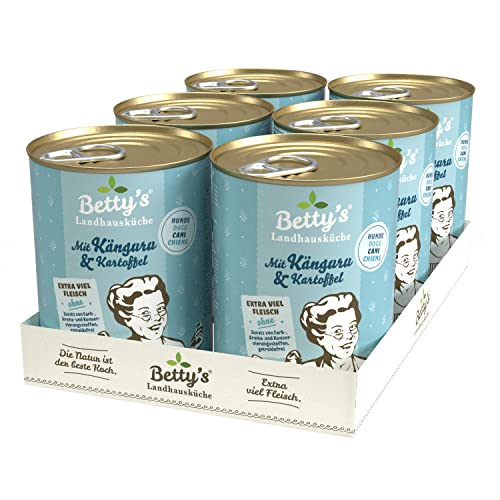 Betty's Landhausküche Hund Känguru mit Kartoffeln und Geflügel 6 x 400 g Für alle Hunderassen geeignet Hohe Bioverfügbarkeit Wir achten auf Beste Qualität