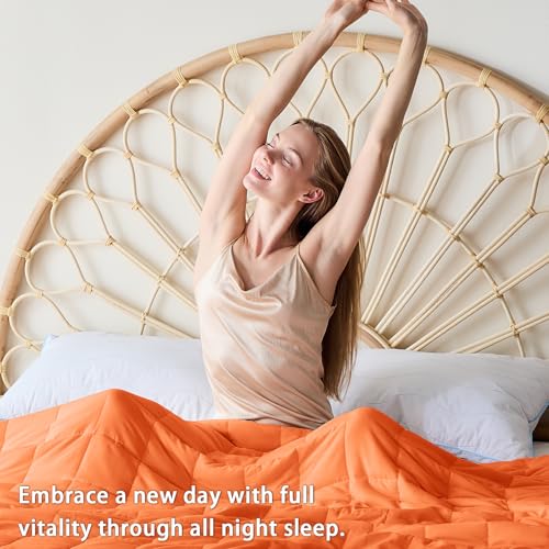 Image of yescool Weighted Blanket for Adults (15 lbs, 48 inch x 72 inch, Orange) Cooling Heavy Blanket for Sleeping Perfect for 140-160 lbs, Twin Size Breathable Blanket with Premium Glass Bead, Machine Washable