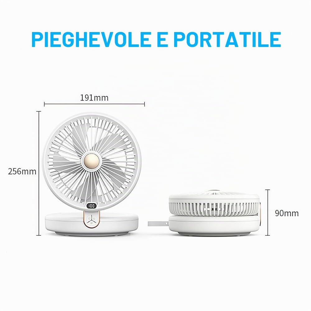 SLuB Ventilatore da Tavolo, Oscillazione Automatica a 120°, Luce LED, Velocità del Vento a 6 Velocità, Ventilatore Turbo Silenzioso per Casa, Ufficio, Cucina, Ecc (Bianco)