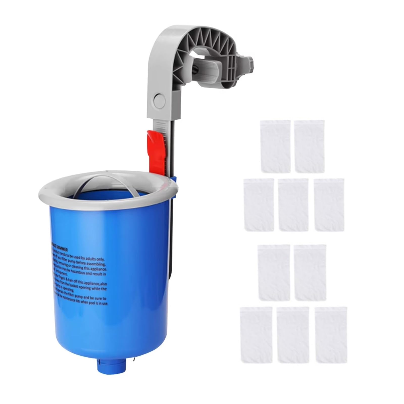 Skimmer for Piscina sobre El Suelo con Calcetines De 10 Uds, Cesta De Superficie Flotante Compatible con Piscinas Inflables(Blue-10 Skimming Bag)