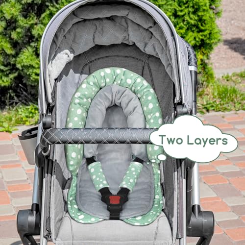Image of GFU Baby Car Seat Head Support for Newborn, 2 in 1 Infant Car Seat Head Body Support with Strap Pads, Soft Stroller Cushion Pillow Insert for Girls and Boys, Fits for Stroller, Swing, Green