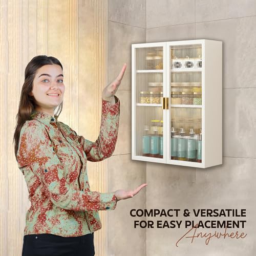 Image of Kitchen Storage Cabinet | Modular Wall Mounted Kitchen Cabinet Organiser |3 Layer, Space Saving Carbon Steel Shelf, White, 50 cm, Pack of 1