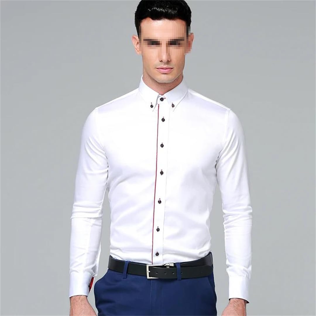 Camicia da Uomo Camicie Eleganti Casual da Lavoro in Cotone a Maniche Lunghe in Tinta Unita