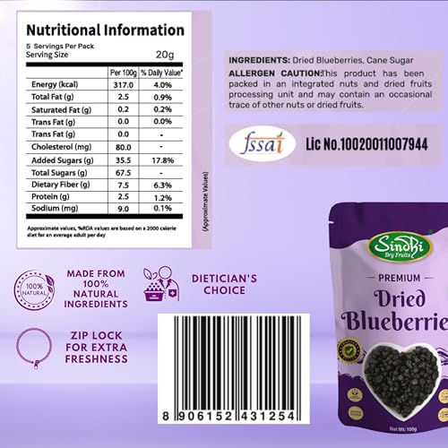 Image of Sindhi Dry Fruits Dried Blueberries, Dry Fruit, Vitamin-Rich Dried Fruit, Antioxidant-Packed and Fibre-Powered, 100 grams