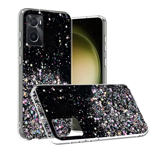 Compatibile con Cover Oppo A76 Glitter Trasparente Custodia Oppo A76 Sottile Brillantini Case silicone nero