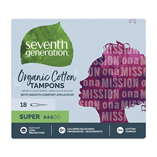 Seventh Generation Tampons with Comfort Applicator Super Absorbency Organic Cotton Tampons 18 Count, Pack of 6
