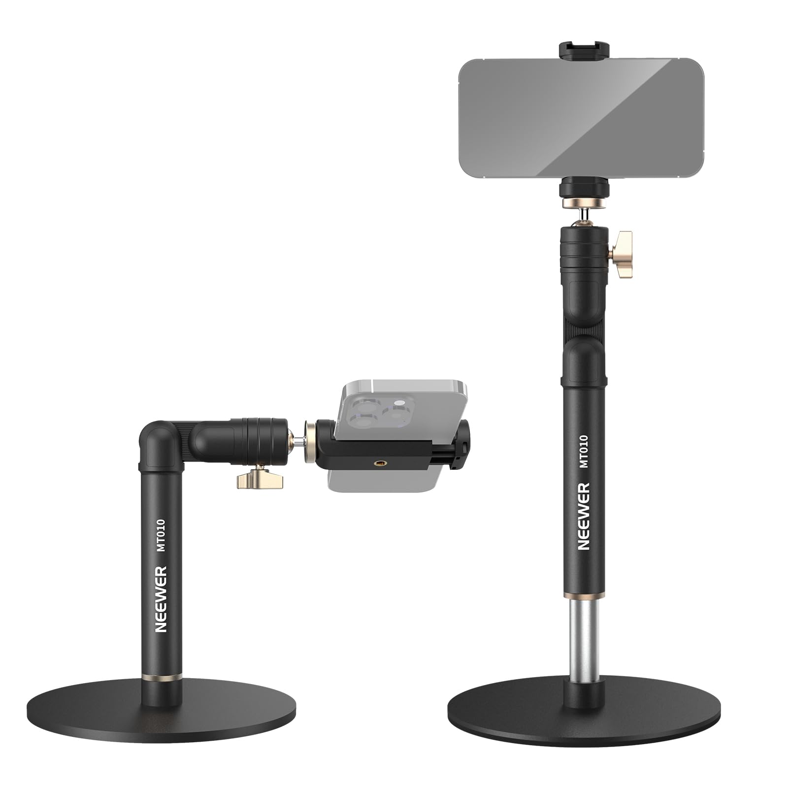 NEEWER Tisch Handyhalterung Klemme verstellbare Telefonhalterung für den Bürotisch kompatibel mit iPhone Samsung für Video und Filmaufnahmen 360°Kugelkopf klappbarer Arm beschwerter Metallsockel,MT010