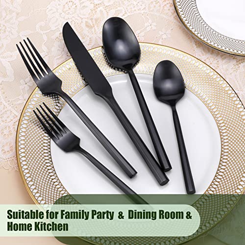 Silverware-Set-Flatware-Set-Matte-Black-Cutlery-Set-Brushed-Finished-Hexagon-Handle-Heavy-Stainless-Steel-40-Pieces-Dishwasher-Safe-Service-for-8 Silverware Set Flatware Set Matte Black Cutlery Set Brushed Finished Hexagon Handle Heavy Stainless Steel 40 Pieces Dishwasher Safe Service for 8