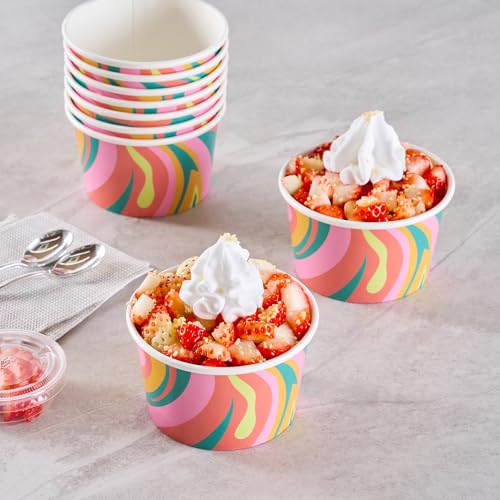Image of Coppetta 8 Ounce Dessert Cups, 200 Greaseproof Ice Cream Cups - Lids Sold Separately, For Hot And Cold Foods, Psychedelic Sunrise Paper Yogurt Bowls, Disposable, Sturdy - Restaurantware