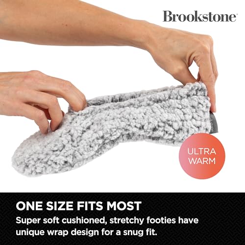 Image of Brookstone Plush Footies - Memory Foam Slippers with Ultra-Soft Sherpa, Non-Skid Sole, One-Size-Fits-Most, Machine Washable for Women, Stocking Stuffers and Christmas Gifts